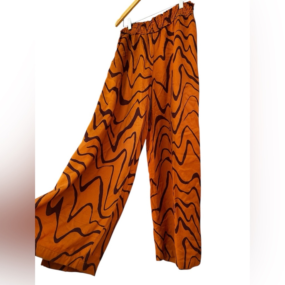 By Anthropologie Wide Leg‎ Pants Retro Pattern in Bronze - Picture 2 of 4